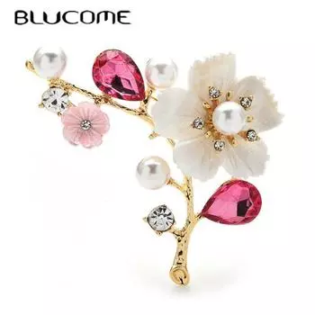 Blucome Shell Plum Blossom Flower Броши для женщин Свадебная офисная брошь Булавки Новогодние ювелирные изделия Подарки красный