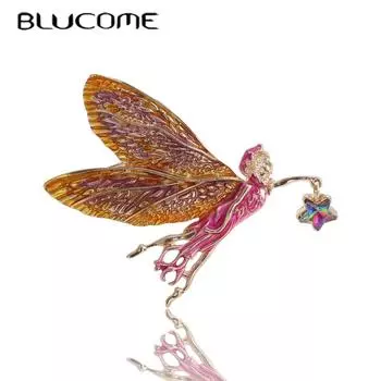 Blucome Take Star Стрекоза Фея Броши для женщин Леди Эмаль Летающий ангел Вечерние Pin Подарки золотой
