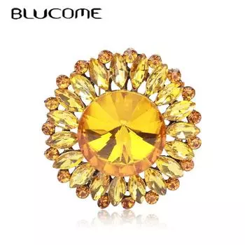 Blucome великолепные золотисто-желтые хрустальные броши в форме цветка для женщин, корсажи для мамы, платье, костюм, брошь, аксессуары на булавке золотой