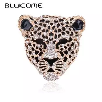 Blucome винтажная модная брошь из сплава со стразами и головой леопарда, яркие заколки с животными, вечерние повседневные ювелирные изделия, подарки золотой