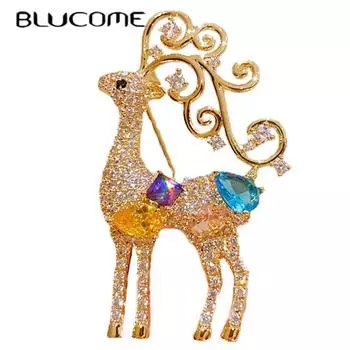 Blucome, высококачественная изысканная брошь в виде медного лося для женщин и мужчин, костюм, пальто, шпильки для хиджаба, Рождественский подарок золотой