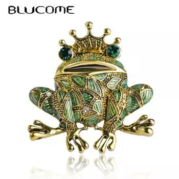 Blucome Яркая брошь в виде лягушки, ювелирные изделия с животными и кристаллами, женские кардиганы, свитер, обычные аксессуары, булавки зелёный