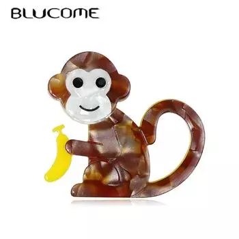 Blucome Яркие милые броши ручной работы Arcylic Обезьяна Банан Женская Унисекс Длинный Хвост Обезьяна Животное Вечеринка Повседневная Брошь Булавки Подарки коричневый