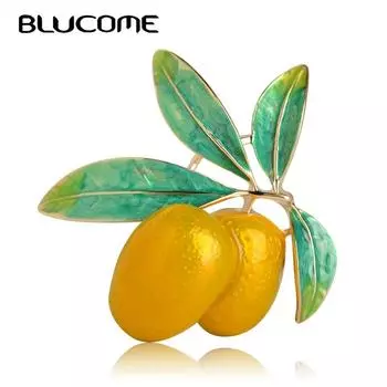 Blucome Яркие Оранжевые Оливки Форма Эмалированной Броши Желтые Булавки Из Сплава Женские Детские Шарфы Костюмы Пальто Аксессуары Рождественские Украшения