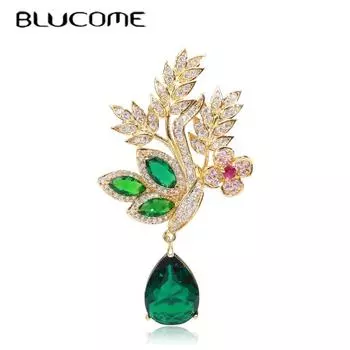 Blucome зеленая брошь в форме капель воды на листьях со стразами, женская праздничная одежда, аксессуары, булавка с насекомым и жуком зелёный