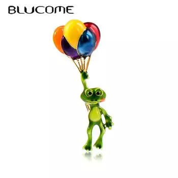 Blucome зеленая лягушка подъемная брошь в форме воздушного шара эмаль животное корсаж ювелирные изделия для женщин костюм шпильки для хиджаба зелёный