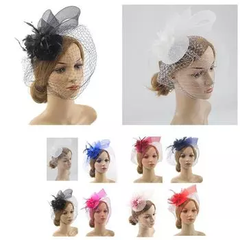 Блюдце Sinamay Повязка на голову Чародей Свадебная шляпа Ascot Hatinator Вуаль в виде птичьей клетки чёрный