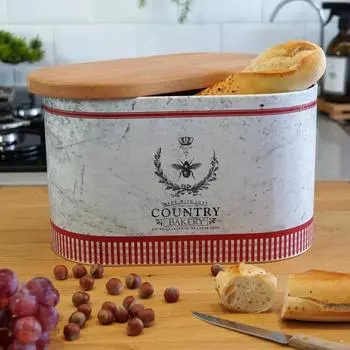 Блюдо для хлеба с деревянной крышкой и рисунком Country Bakery, 11 л