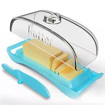 Блюдо для масла с крышкой и ножом идеально подходит для дома и кемпинга. Можно мыть в посудомоечной машине.