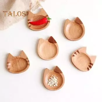 Блюдо для приправ, декоративная пищевая деревянная полезная миска в форме кота с рисунком для рабочего стола