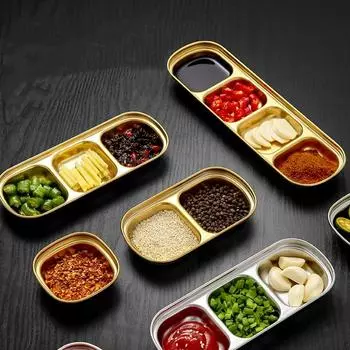 Блюдо для приправ в корейском стиле, золотисто-серебряного цвета, нержавеющая сталь, блюдо для соуса для барбекю, тарелка, столовая посуда, барбекю, ресторан, кухонный инструмент