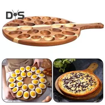 Блюдо для яиц с пряностями, 24 отверстия, деревянный держатель для пасхальных яиц с пряностями, столешница, круглый поднос для яиц с ручкой, сервировочная доска для мясных закусок, контейнер для яиц 1pc