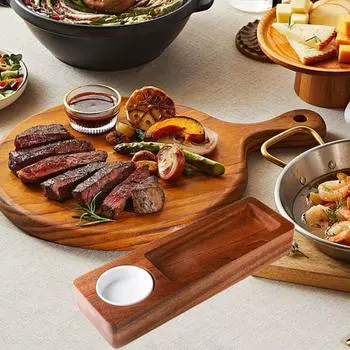 Блюдо для закусок Поднос из акации с круглой чашей для украшения Прямоугольное блюдо для стейка