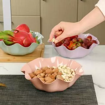 Блюдо для закусок, универсальная пластиковая нескользящая кухонная чаша для салата с гофрированным дизайном для офиса фиолетовый