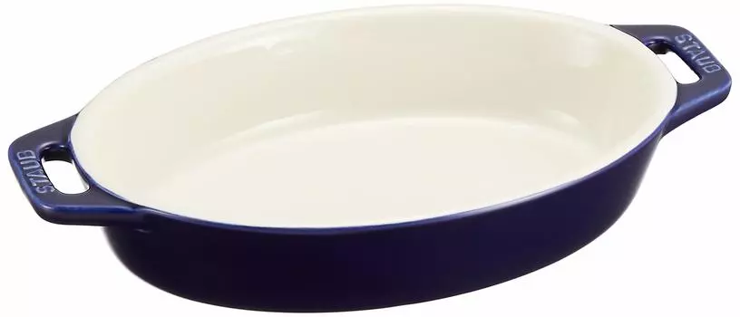 Блюдо staub Gran Blue Ceramic Gratin Dish, подходит для использования в духовке, микроволновой печи, японское блюдо Овальное 17 см [Авторизованный продукт] 40508-598 синий