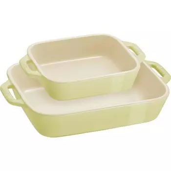 Блюдо staub x 11 см 20 x 2 шт. Набор керамических макарон, блюдо для запекания, подходит для использования в духовке, микроволновой печи, японское блюдо прямоугольное (14/16см) Зеленый [Авторизованный
