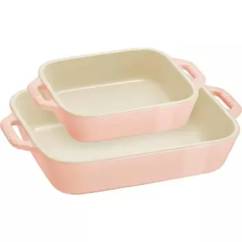 Блюдо staub x 11 см 20 x 2 шт. Набор керамических макарон, блюдо для запекания, подходит для использования в духовке, микроволновой печи, японское блюдо прямоугольное (14/16см) Розовый [Авторизованный