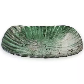 Блюдо Стеклянная Тарелка Овальное Блюдо Тарелка Большая Зеленое Золото 19см Sairan J-kitchens зелёный