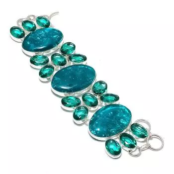 Blue Amber, Tourmaline Handmade 925 Sterling Silver Bracelet 7-8 s8U22