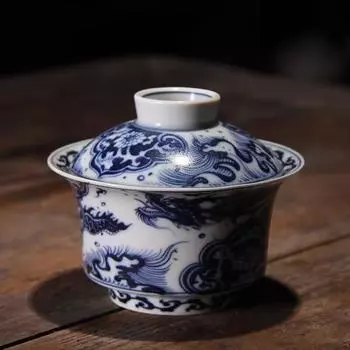 Blue And White Underglaze Red Red Pine Bamboo Plum Cover Bowl Tea Set Single Product Two Before Cover Bowl Tea Cup Hover Kung Fu Tea Bowl