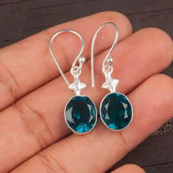 Blue Apatite Gemstone 925 Stamped Silver Jewelry Handmade Earrings 1.30 For Her EE-6-12