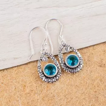 Blue Apatite Gemstone 925 Sterling Silver Jewelry Earrings 1.38 For Women Gift CE-3-16