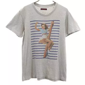 BLUE BLUE сделано в Японии пин-ап футболка с коротким рукавом 1 серая мужская б/у