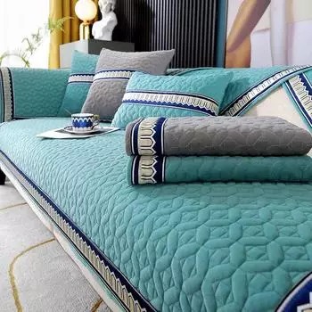 Синий каймой стеганый однотонный чехол для дивана противоскользящий чехол для подушки плюшевый универсальный чехол для дивана в гостиной защита мебели 70x70cm 1pcs серебряный серый