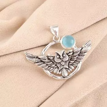 Blue Cat s Eye Gemstone 925 Sterling Silver Jewelry Handmade Owl Pendant 1.48 CP-17-40