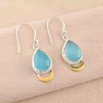 Blue Cat s Eye Gemstone 925 Sterling Silver Jewelry Handcrafted Earrings 1.5 EE-162-38
