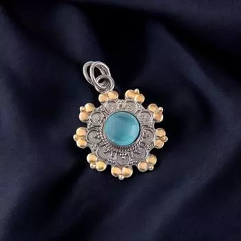 Blue Cat s Eye Gemstone 925Sterling Silver Jewelry Handmade Dainty Pendant1.26 PP-32-46