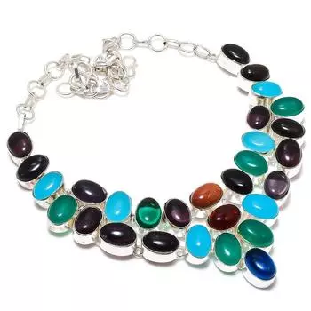 Ювелирное ожерелье из серебра 925 пробы с голубым халцедоном и голубым топазом 18 дюймов F1N76 оранжевый