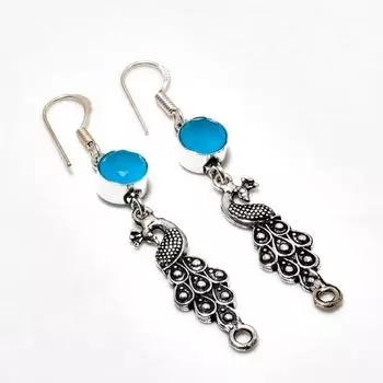 Ювелирные серьги ручной работы с синим халцедоном, посеребренные 925 пробы, 2,38 дюйма