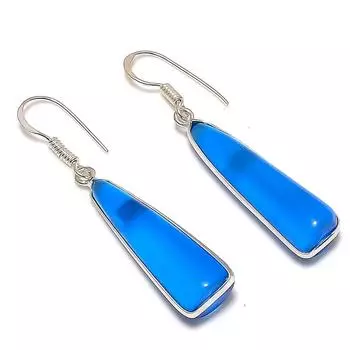 Blue Chalcedony Gemstone Handmade 925 Sterling Silver Jewelry Earring 1.97 f2Q00