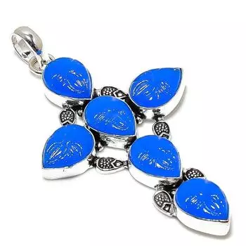Blue Chalcedony Gemstone Handmade 925 Sterling Silver Jewelry Pendant 3.27 h6C86