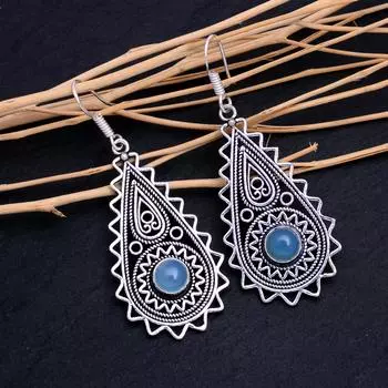 Blue Chalcedony Gemstone Handmade 925 Sterling Silver Earring 2.30 W8h76