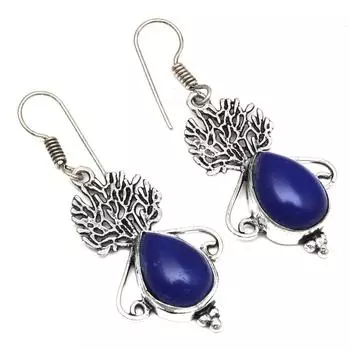 Blue Chalcedony Gemstone Handmade Gift For Her Silver Jewelry Earrings 1.75