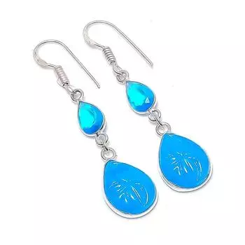 Blue Chalcedony Handmade 925 Sterling Silver Jewelry Earring 1.97 A9v35