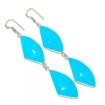 Blue Chalcedony Handmade 925 Sterling Silver Jewelry Earring 3.47 y9G98