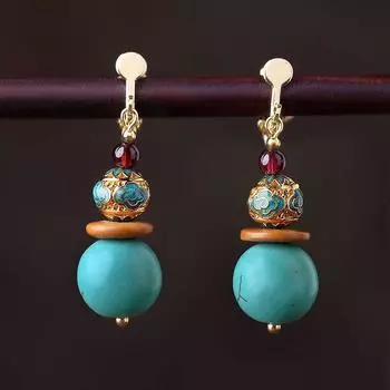 Blue Chinese Ancient Style Female Tibetan New Arrival Earrings Ear clip is suitable for wearing without ear hole