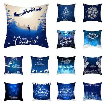 Blue Collection Sofa Car Office Cushion Cover Christmas Decoration Pillowcase Home Decor 40x40cm