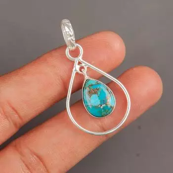 Blue Copper Turquois Gemstone 925 Sterling Silver Jewelry Handmade Pendant 1.60 PP-3-31