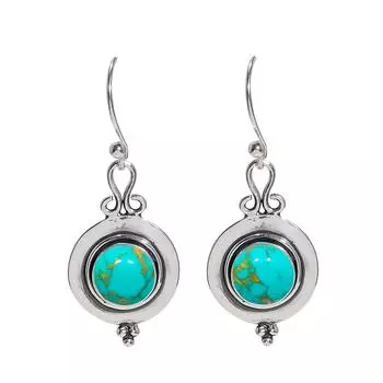 Blue Copper Turquoise 925 Sterling Silver Earring V3711, Blue Earring, Round Earring, Valentin s Day Gift, Gift For Her, Birthday Gift, Handmade Jewel