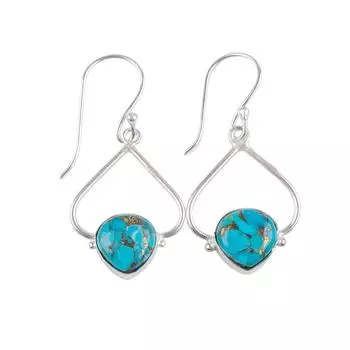 Blue Copper Turquoise Gemstone 925 Solid Silver Designer Jewelry Earrings 1.80 EE-33-35