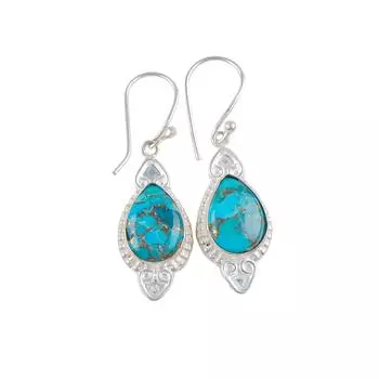 Blue Copper Turquoise Gemstone 925 Solid Silver Jewelry Handmade Earrings 1.80 EE-42-33