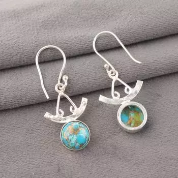 Blue Copper Turquoise Gemstone 925 Sterling Silver Jewelry Dangle Earrings 1.63 EE-152-37