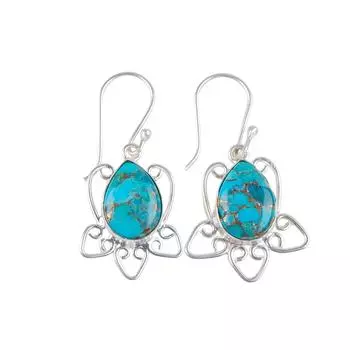 Blue Copper Turquoise Gemstone 925 Sterling Silver Trendy Jewelry Earrings 1.70 EE-40-36
