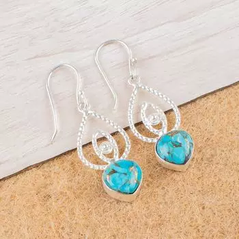 Blue Copper Turquoise Gemstone 925 Sterling Silver Jewelry Gift Earrings 2.00 EE-32-35