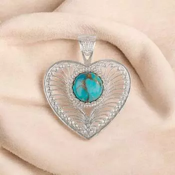Blue Copper Turquoise Gemstone 925 Sterling Silver Jewelry Stylish Pendant1.4 CP-15-39