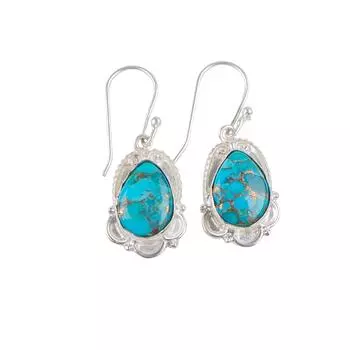 Blue Copper Turquoise Gemstone 925 Sterling Silver Jewelry Dangle Earrings 1.50 EE-41-34